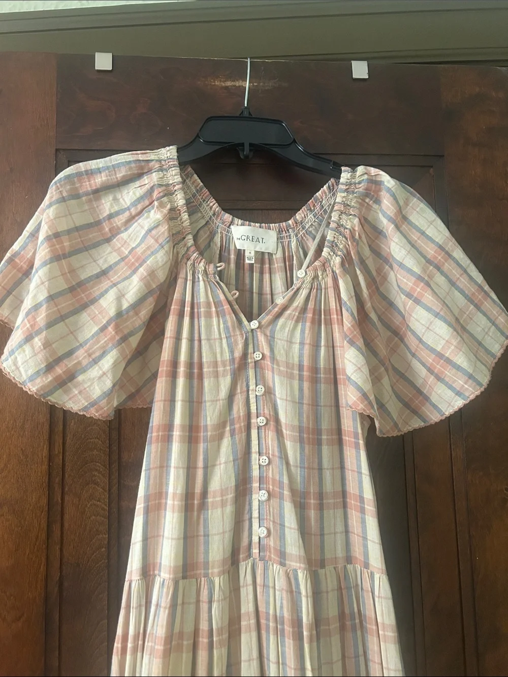 THE GREAT Light Plaid Tiered Maxi Dress with Puff Sleeves - Picture 2 of 9